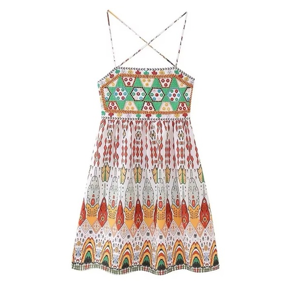 🦋 BLOGGERS FAVORITE 🦋 ZARA MULTICOLOURED SHORT EMBROIDERED DRESS SIZE S - Picture 11 of 16